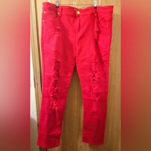 Argonauts Ultra Slim Mens Red Distressed Stretch 42 X 32 Jeans Like New